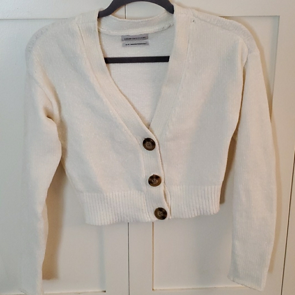 Urban Outfitters white velour cardigan